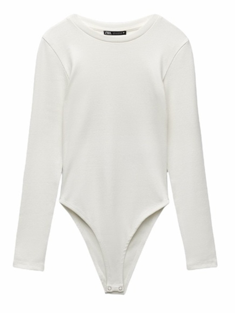 Zara Warm White / Cream Ribbed High Crew Neck Long Sleeved Bodysuit